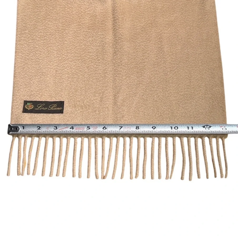 Loro Piana 100% Cashmere Made in Italy Fringed Scarf Tan Beige 54